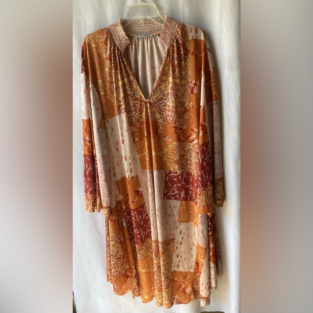 Zara Dress Maxi Kaftan Style Rich Orange Gold Hues Size M EUC